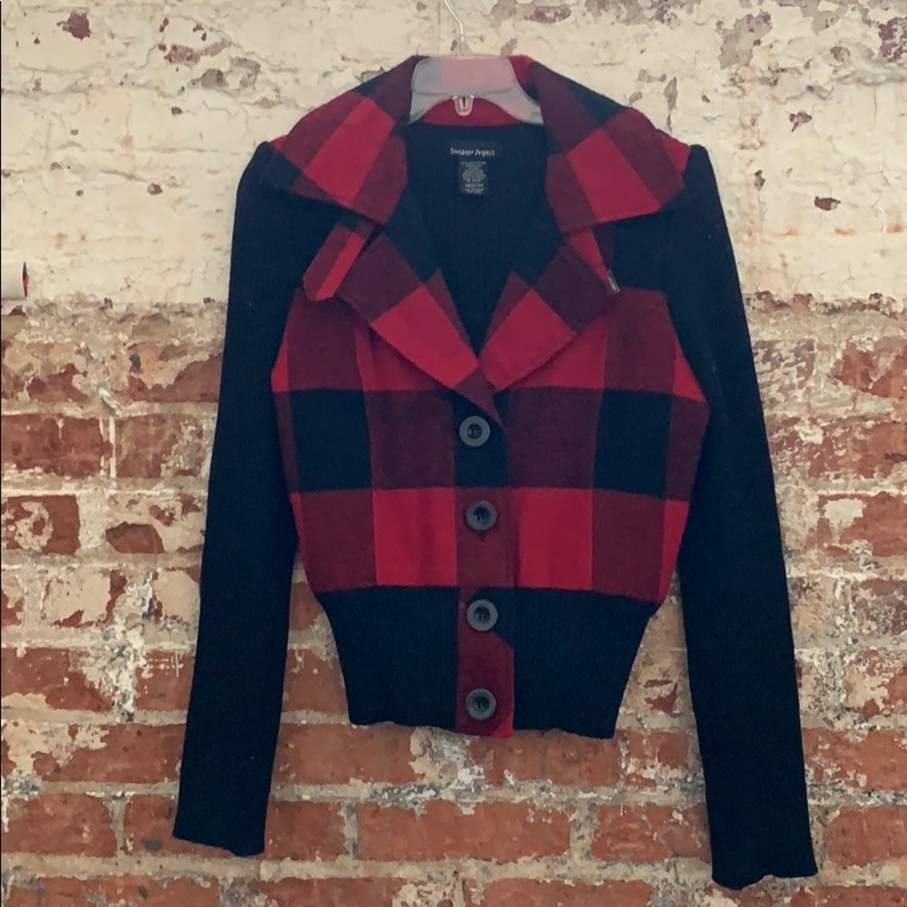 Buffalo plaid sweater jacket
